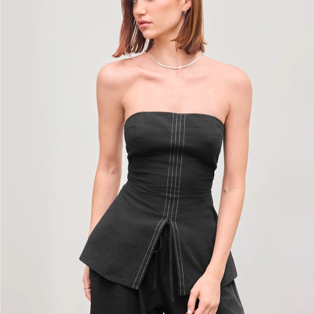 Cider Black Strapless Top with White Stitching